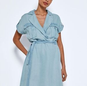 Noisy May vera light blue tie waist shirt dress, bohowestern Size XL